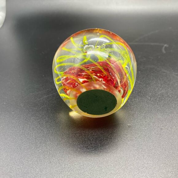 Vintage Glass Paperweight Handblown Art Glass Paperweight Yellow Red Swirls - Picture 6 of 6